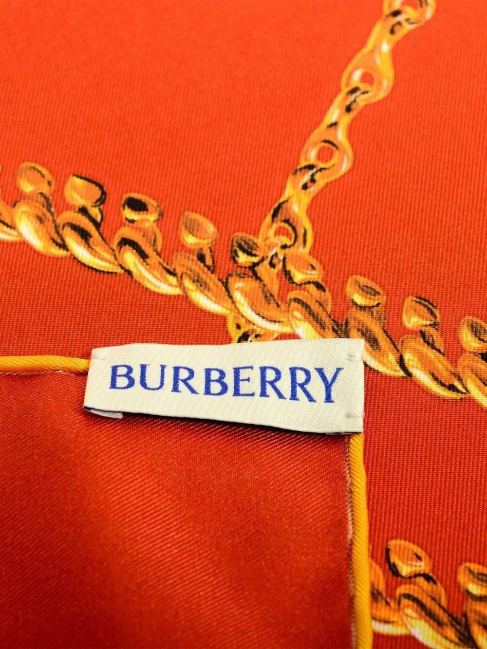 Burberry "Chain Check SLK SQ" Red & Gold Large 100% Silk Square Scarf - Picture 4 of 6